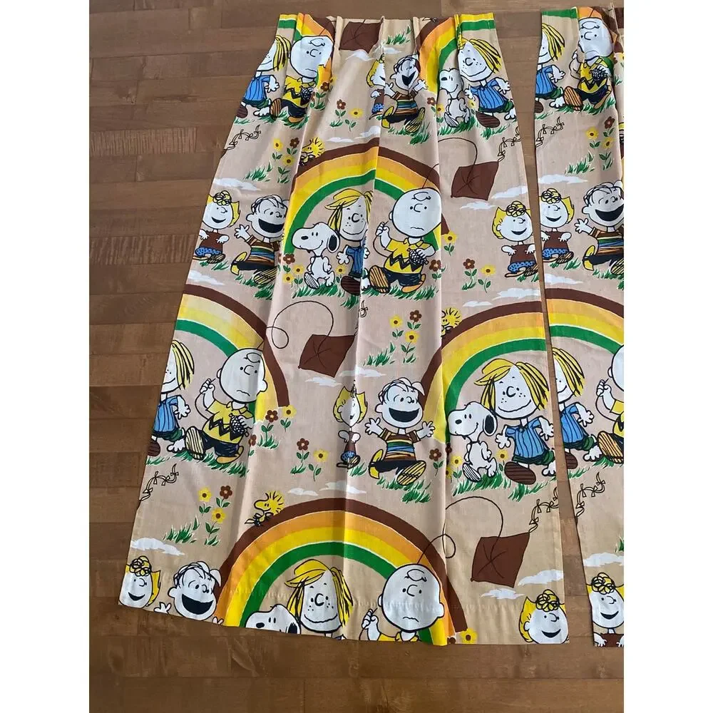 Vintage 70s Peanuts Charlie Brown Snoopy Pinch Pleat Drapes Set of 2 – 61” Long